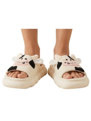 Pantuflas Descubiertas de Vaca con Plataforma Gruesa y Diseño Kawaii